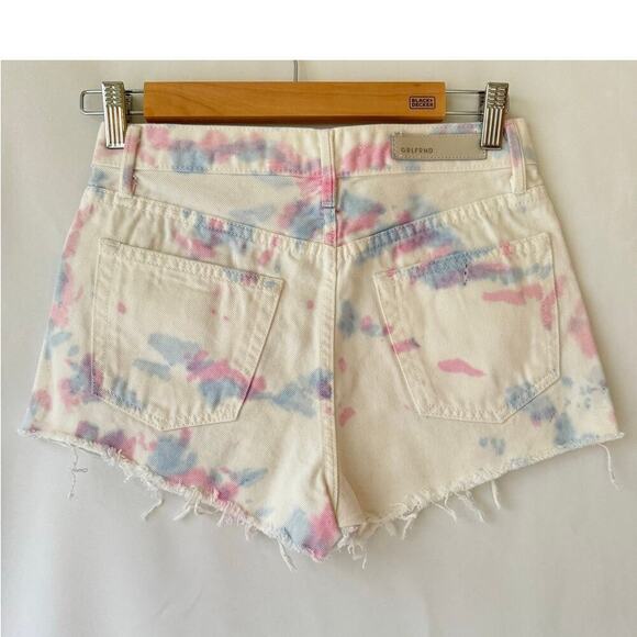 Grlfrnd Women Cindy Shorts Size 24 Sugaree Tie Dye White Denim Pink Raw Hem Jean - Picture 6 of 11